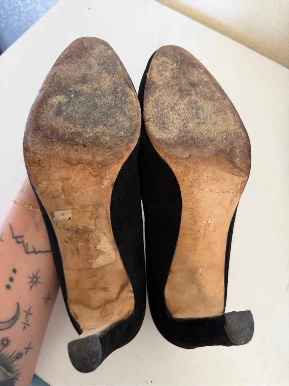 Manolo Blahnik Black Suede Mary Jane Pumps with Button Strap - Picture 6 of 12